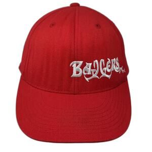 210 Fitted Baseball Cap Red White 7 5/8 Badgers Inc Embroidered Stretch Hat
